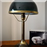 DL04. Green glass shade brass table lamp. 